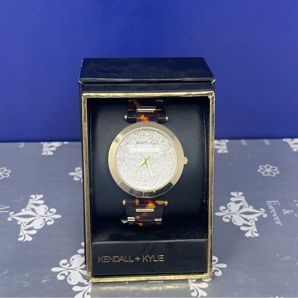 Kendall + Kylie Rhinestone Face Gold And Tortoise Shell Band NEW - Picture 2 of 7